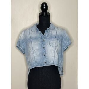 Bebe Women’s Blue Jeans Style Hi-Low Crop Top NWT Size Large